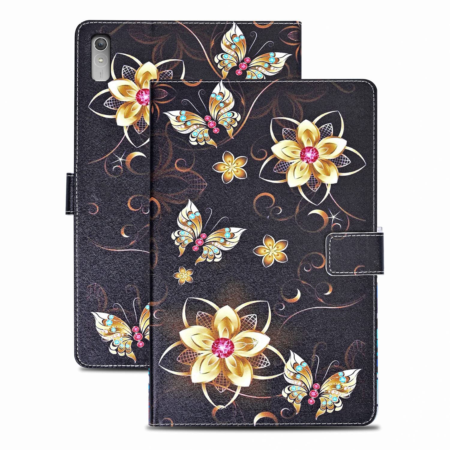 Rostsant Case Compatible with Lenovo Tab P11 2nd Gen 11.5 inch (TB350FU/TB350XU), PU Leather Magnetic Stand Protective Shockproof Tablet Cover for Lenovo Tablet P11 2nd Gen Case - Gold butterfly