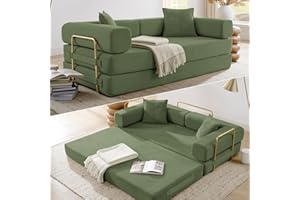 HANXIN 78 Inch Convertible Sleeper Sofa Bed, Folding Floor Mattress Couch with Fixed-Shape Frame, Futon Boneless Couch Lounge Loveseat with Pull Out Bed, No Assembly Required (Green)