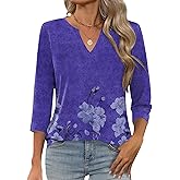 LOMON Womens 3/4 Length Sleeve Tops V Neck T Shirts Casual Basic Tees Work Blouse Spring Summer Shirts Loose Fit