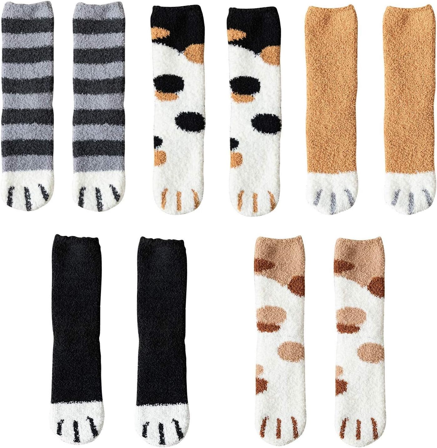 Chris.W 5 Pairs Cat Paw Socks Women Fuzzy Socks Coral