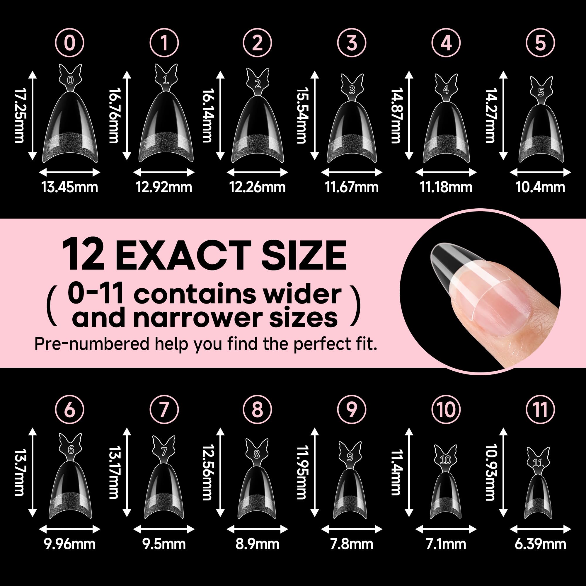 UNA GELLA Almond Nail Tips, 312PCS Half Cover Almond Shape Nail Tips Soft Gel Tips 12 Sizes Pre-shape Acrylic Clear False Nails with Handles for Press on Nails Extension DIY Home Salon - Image 7