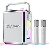 Portable Bluetooth Karaoke Speaker with 2 Wireless Microphones, RGB Lights, Treble & Bass Adjustment, Voice Effects, AUX/USB/TF/OTG/6.5mm Input, Party Speaker for Home, Outdoor, Adults & Kids(White)
