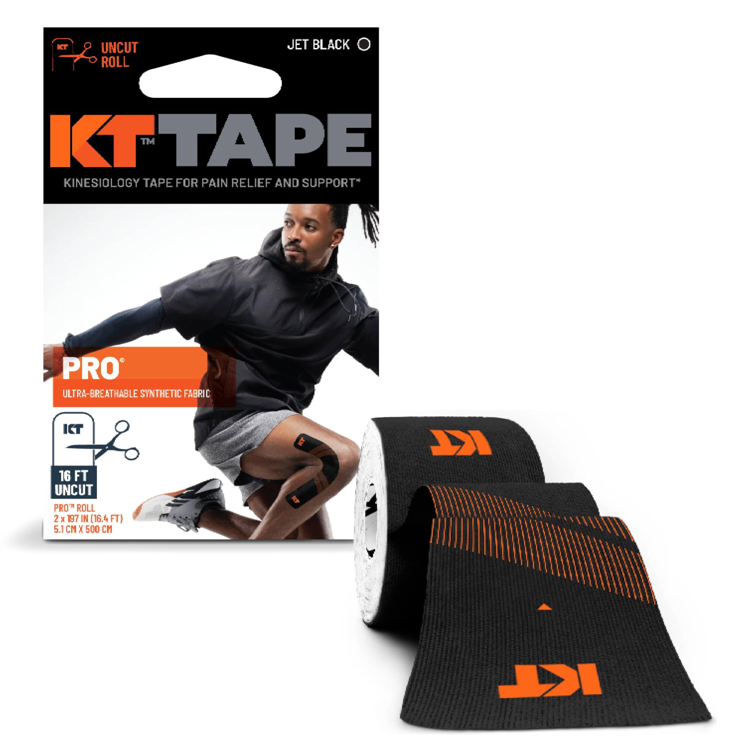 KT Athletic Tape Pro Synthetic Uncut Roll- 16 Feet Black