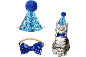 AROGHEIZ Christmas Pet Party Jazz Hat and Blingbling Bow Tie Breakaway Collar Set, Adjustable Headband for Kitten Puppy Small Dogs Cats (03 Sequin-Royal Blue)