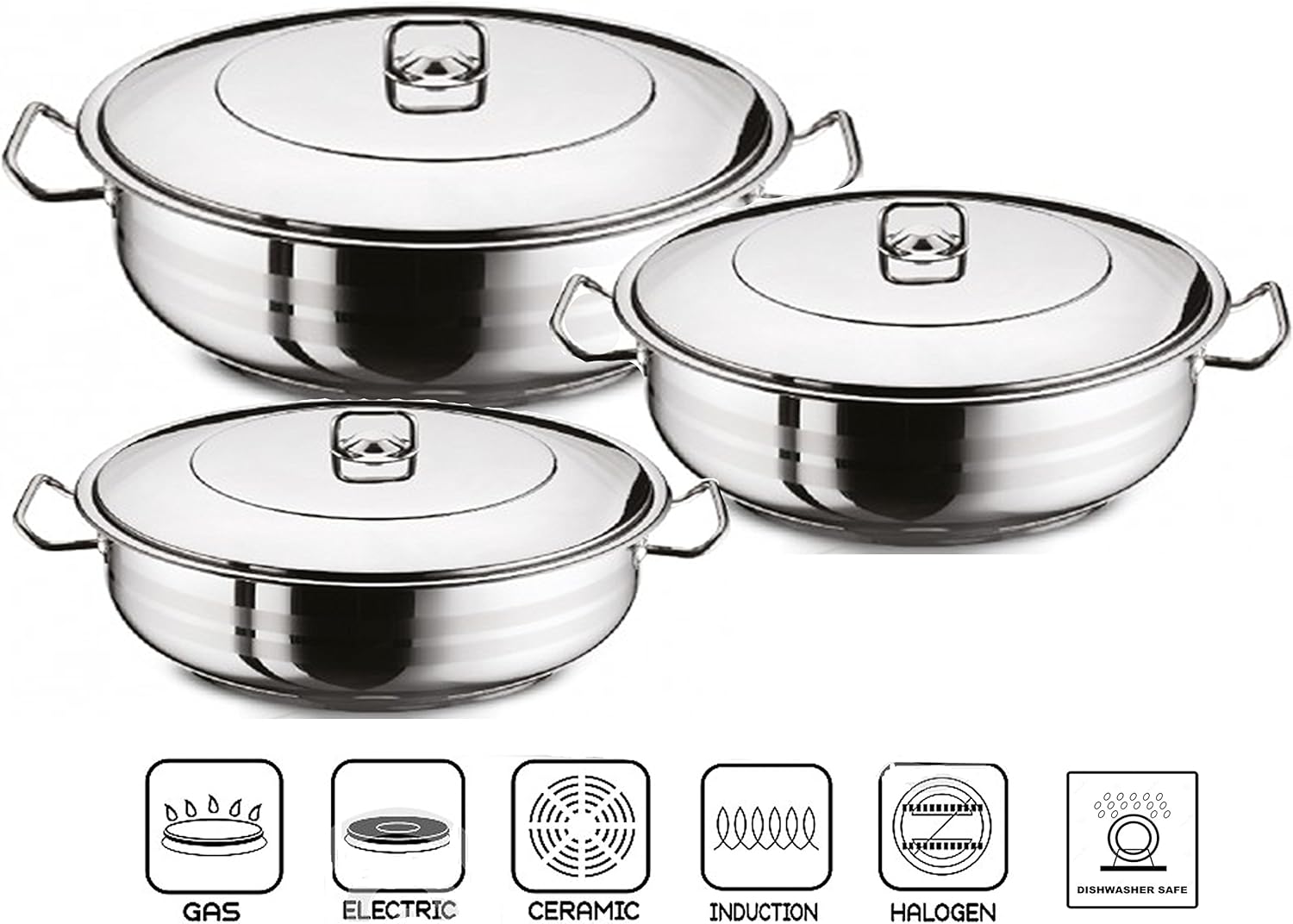 Gastro Premium Shallow Casserole Pot with Lid Stainless Steel Pan