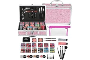 Anpro All-In-One Makeup Kit for Girls 10-12 with Case, Pro Teen Makeup Set, Tween Makeup Kit for Teens Women, Full Make Up Starter Kit with Brushes, Lipstick, Eye Shadow, Palette, Blush, Glitter Gel