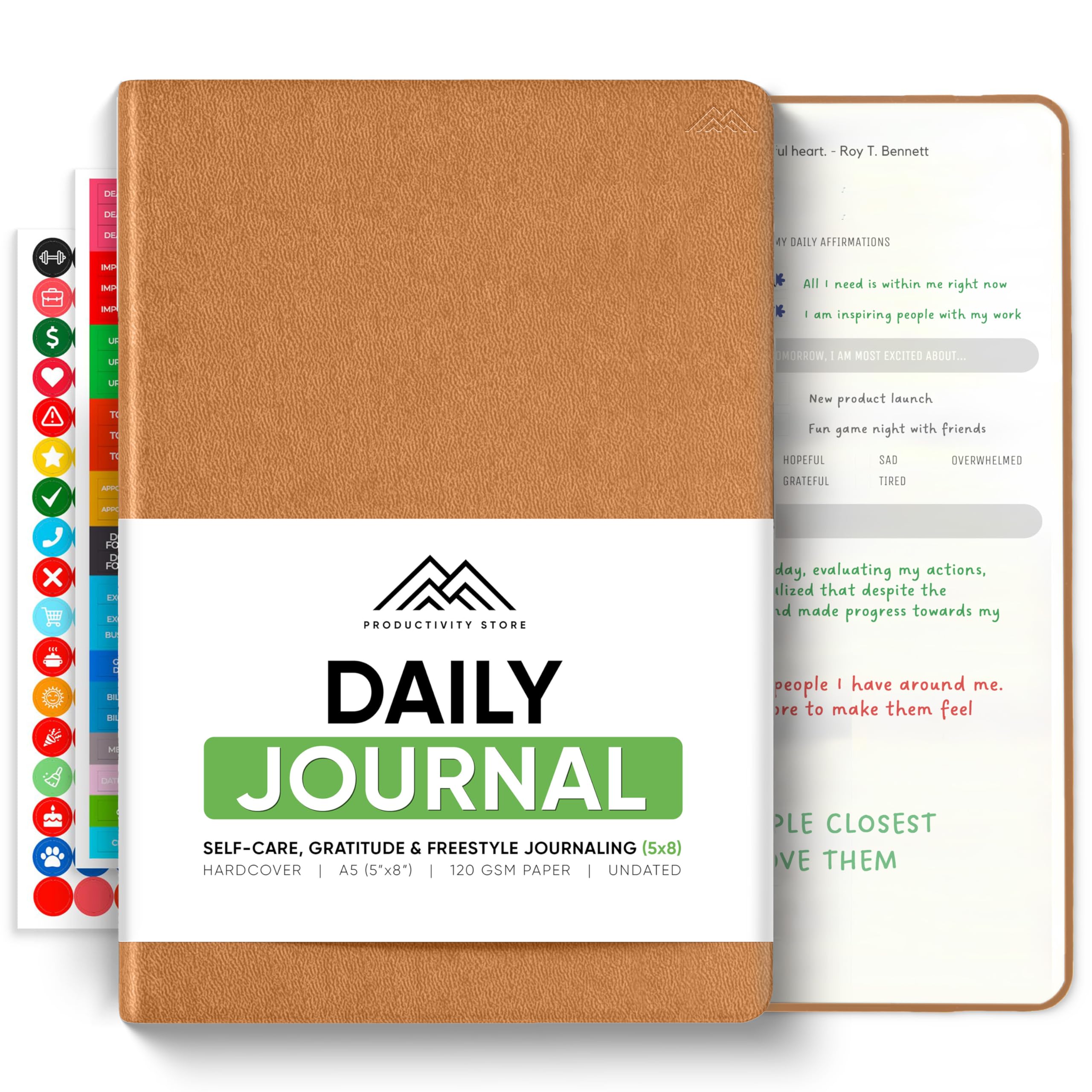 Journal For Men & Women - Gratitude Journal, Mental Health & Self Care Journal For Women & Men - A5 - Brown - Productivity Store
