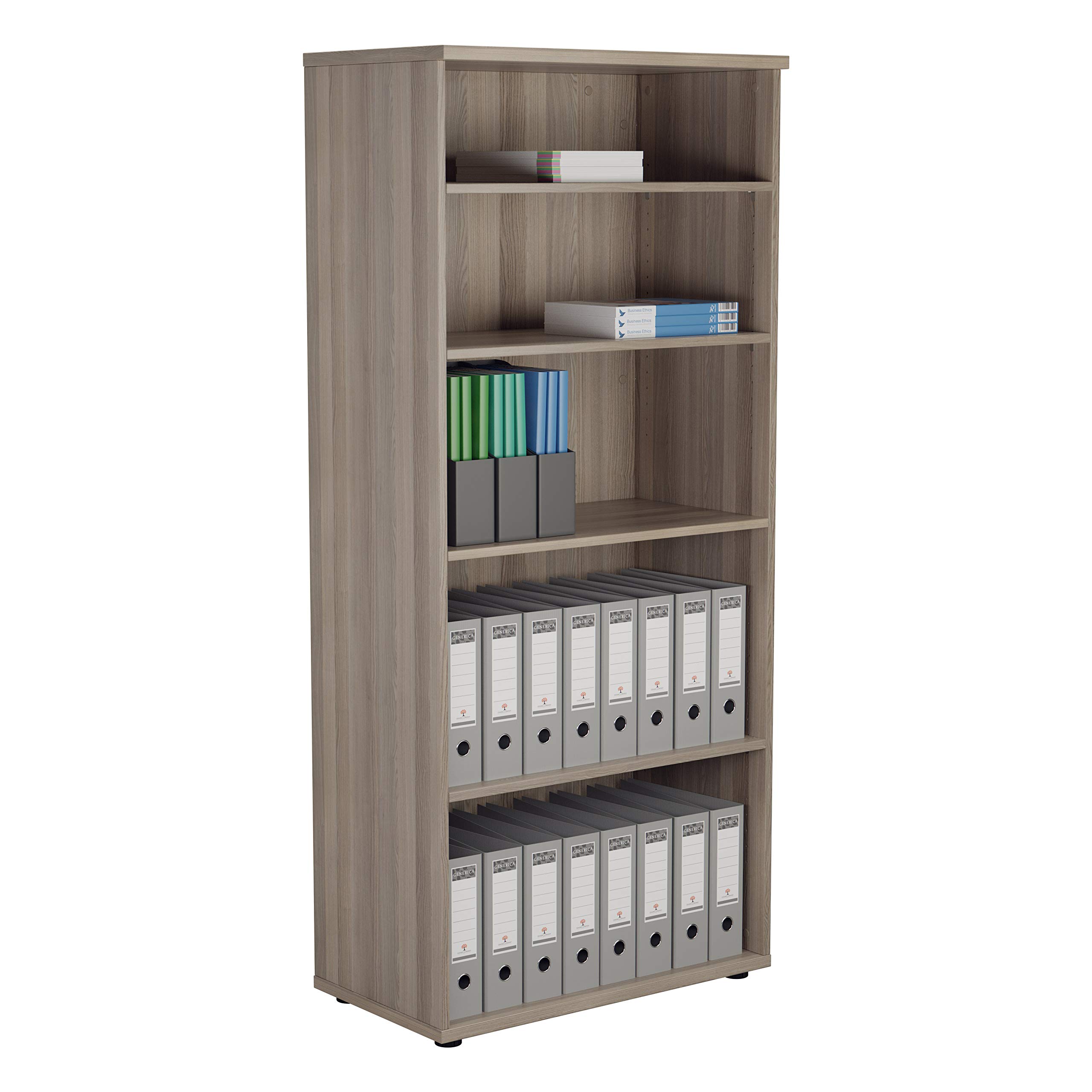 Office Hippo Heavy Duty Bookcase, Robust Book Case, Storage Unit with 4 Adjustable Shelves & Adjustable Feet, Stable Home Office Furniture, Simple To Assemble - Grey Oak