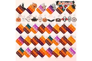 KENWQZI 64Pack Halloween Mini Pop Fidget Toys Pack with Cartoon Letter Party Favors, Silicone Squeeze Pop Bubble Fidget Bulk Sensory Toys, Pop Keychain Bubble Toy Party Bag Fillers for Kids