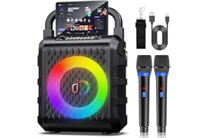 JAUYXIAN Karaoke Machine with 2 Wireless Microphones, 【2025 Upgraded 20W 6.5"Subwoofer】Portable Bluetooth Karaoke Speaker for Adults & Kids, Karaoke Microphone with PA System, Party Light, Support USB/TF/AUX