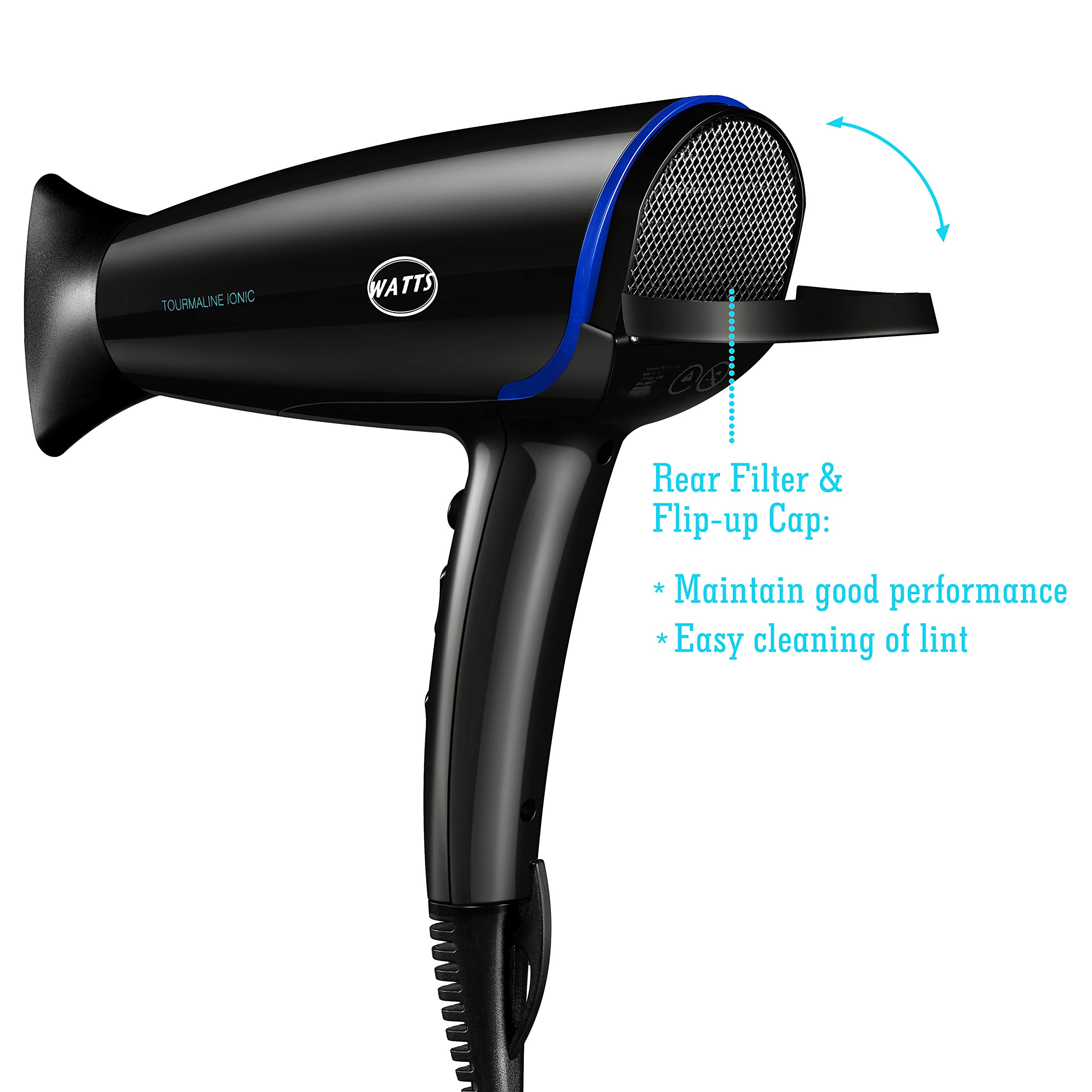 WATTS HD16 1875W Hair Dryer, Compact Blow Drier, w/Ceramic Tourmaline
