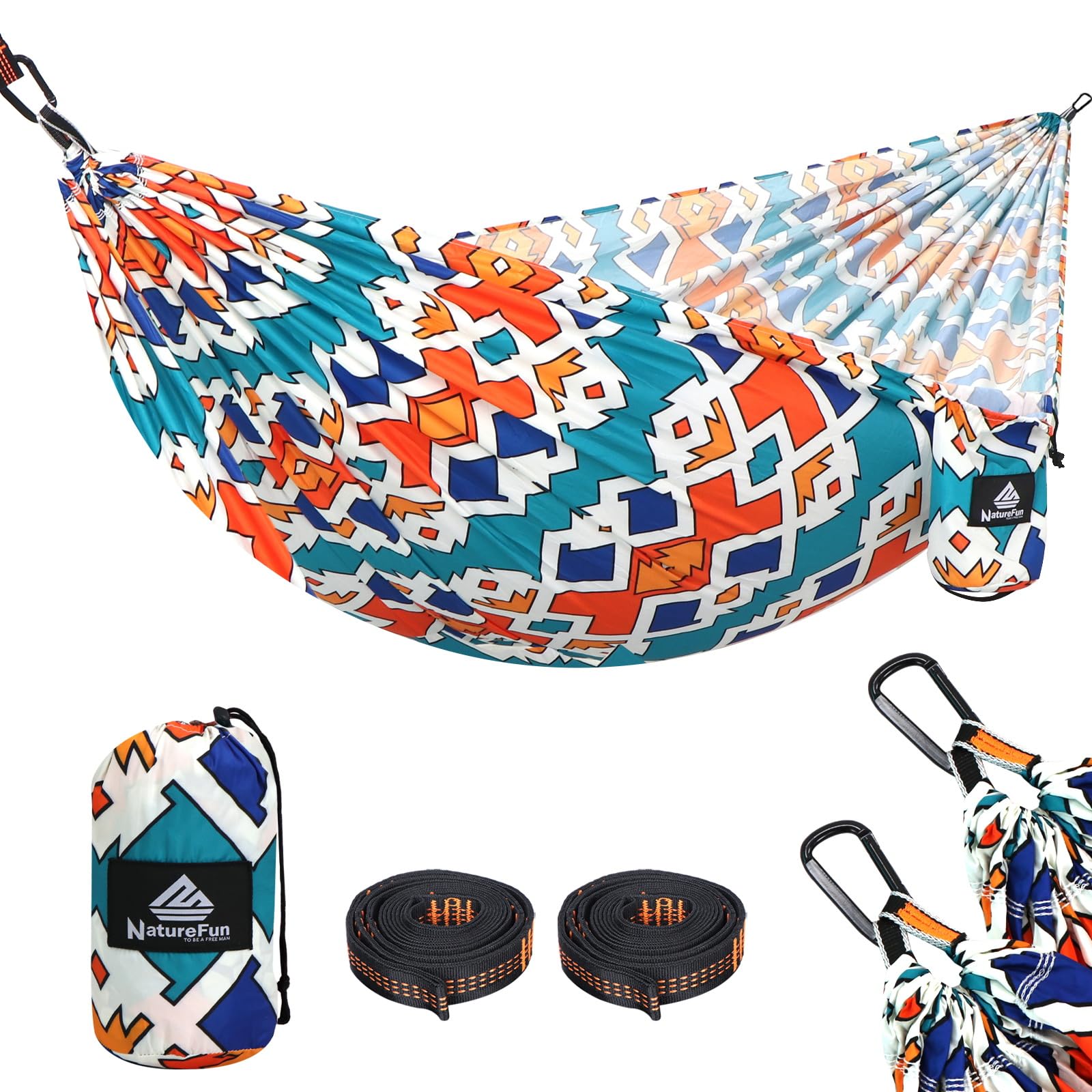 NATUREFUN Ultra-Light Travel Camping Hammock | 300kg Load Capacity,Breathable,Quick-drying Portable Hammock(275 x140cm) | 2 x Premium Carabiners,2 x Nylon Slings Included | Outdoor Indoor Garden