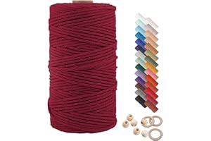 ARTKKAKU Macrame Cord 3mm 109 Yards Wine Red,Thick Cotton Macrame Rope 4 Strand Twisted Cotton Cord Rope for Soft Macrame Handmade Wall Hanging, Plant Hanger, Craft, Knitting, Decorative Project