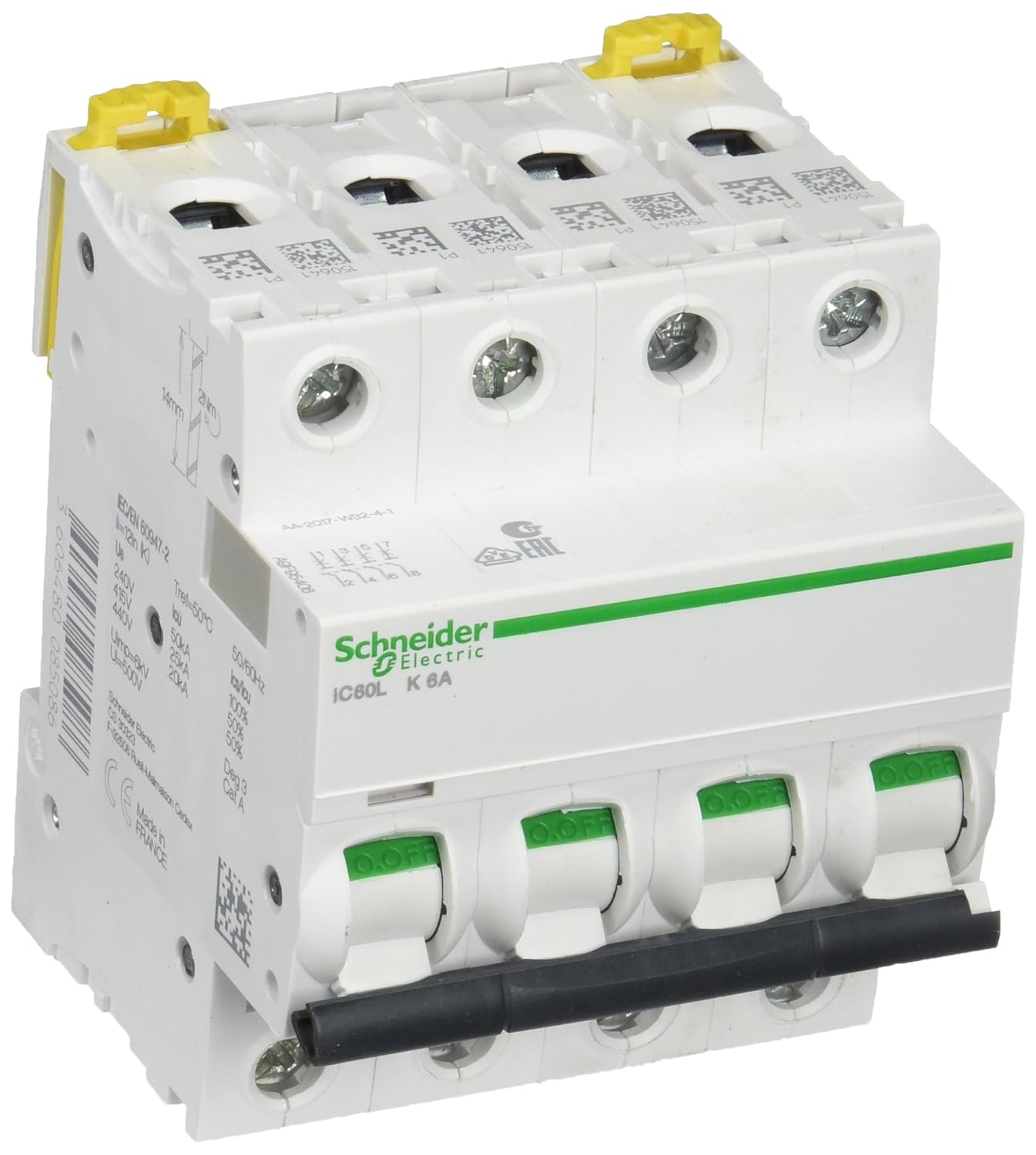 Schneider Electric a9 °F95406 ic60l Circuit Breaker, Acti9, Curvature K, 4P, 85 mm Height x 72 mm Width x 78.5 mm depth