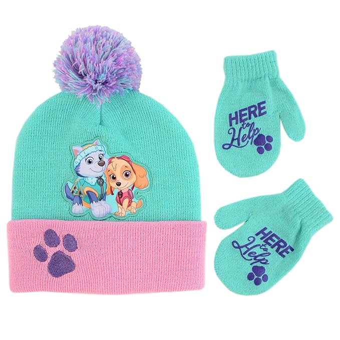 Nickelodeon Girls Toddler Paw Patrol Hat And Mittens Cold Weather Set Greenpink Age 2 4