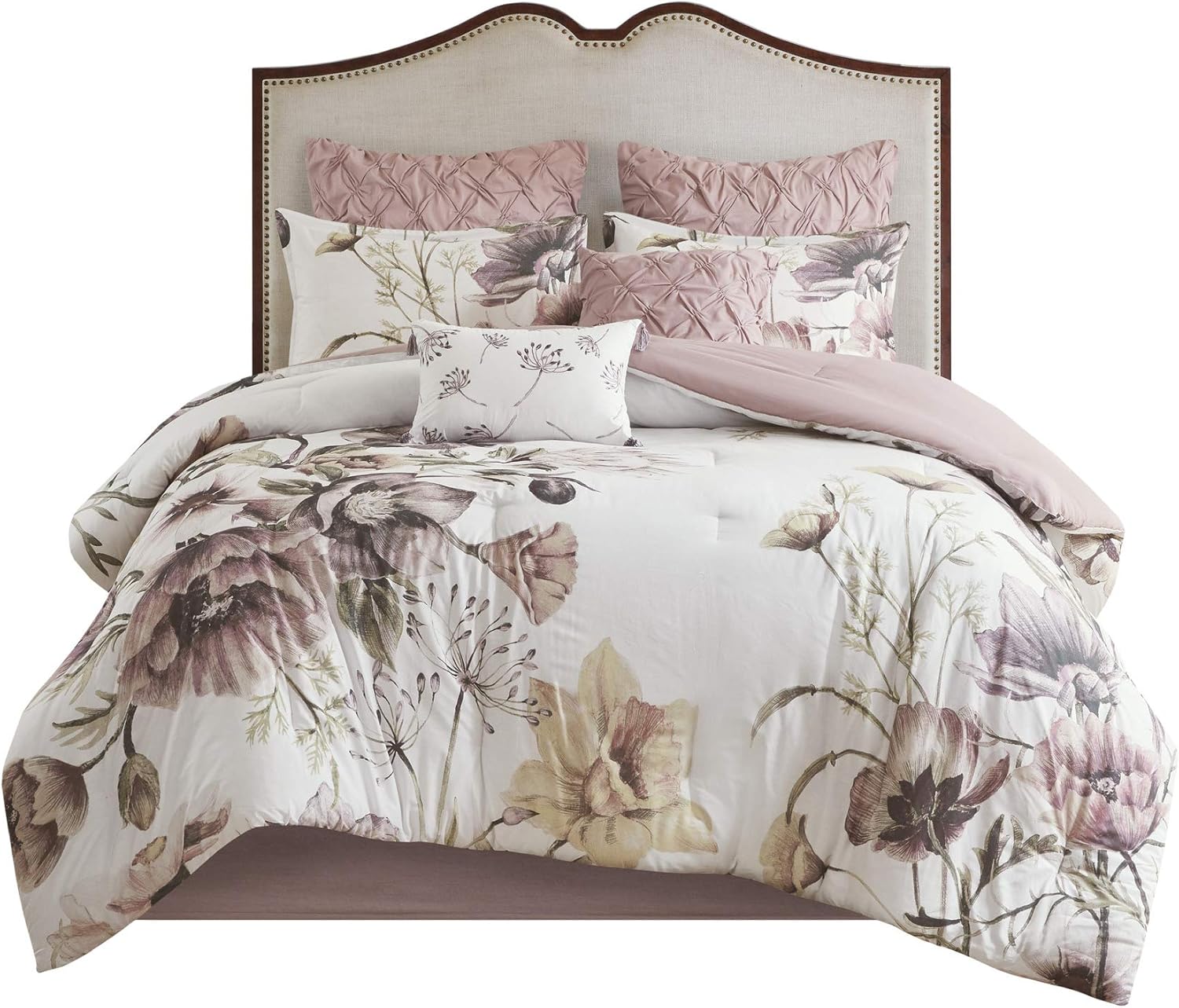 Madison Park 100% Cotton Comforter Contemporary Floral Design All Season Set, Matching Bed Skirt, Decorative Pillows, Queen(90"x90"), Blush: Home & Kitchen