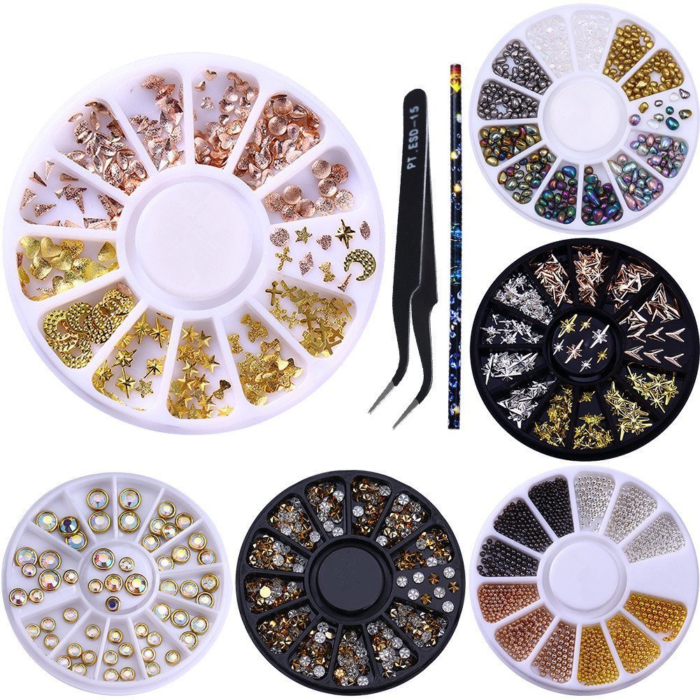 1 Box 200pcs 2 3 4mm Rivet Nail Art Studs Rhinestones Gold Silver 3d In Wheel Nail Stickers Square Heart Round Diamond Crystals