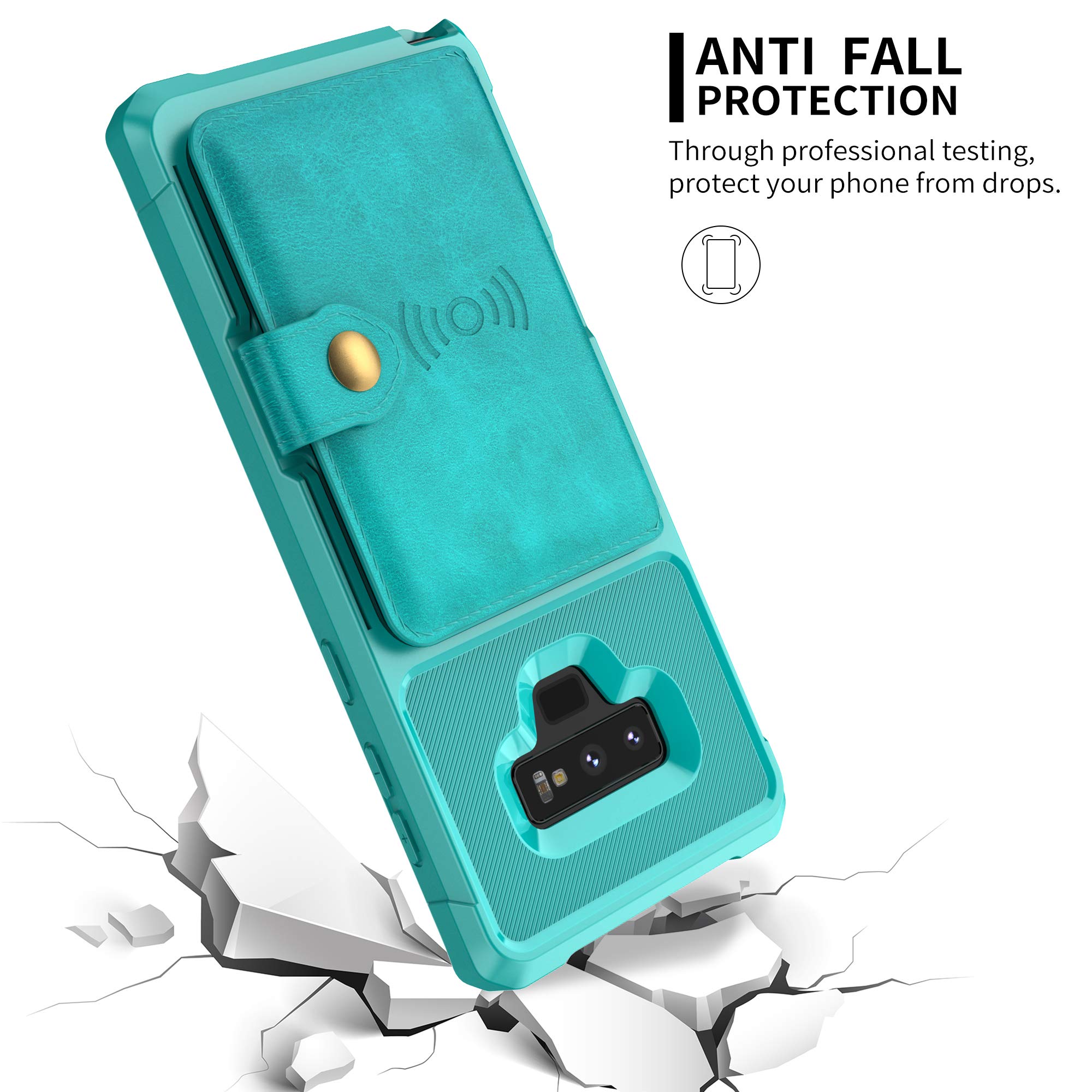 YNBY Galaxy S9 Case, Sumsung S9 Wallet Flip Leather Kickstand Fit Magnetic Wireless Car Charger Mount Slim Durable Shockproof Protective Case Cover with Card Holder (Turquoise)