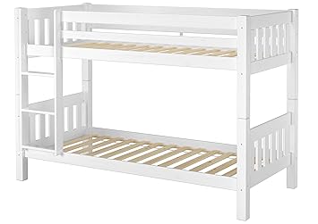Erst-Holz® Schönes Stockbett Kiefer Massivholz weiß 90x200cm Kinderzimmer Etagenbett + Rollrost 60.06-09W