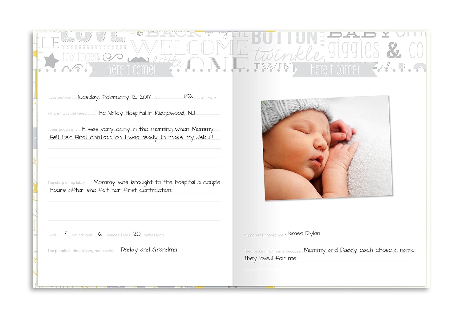 Little Blossoms by Pearhead Vintage Five Year Memory Book with an Included Clean-Touch Pad to Create Baby's Handprint or Footprint, Yellow and Gray: Baby