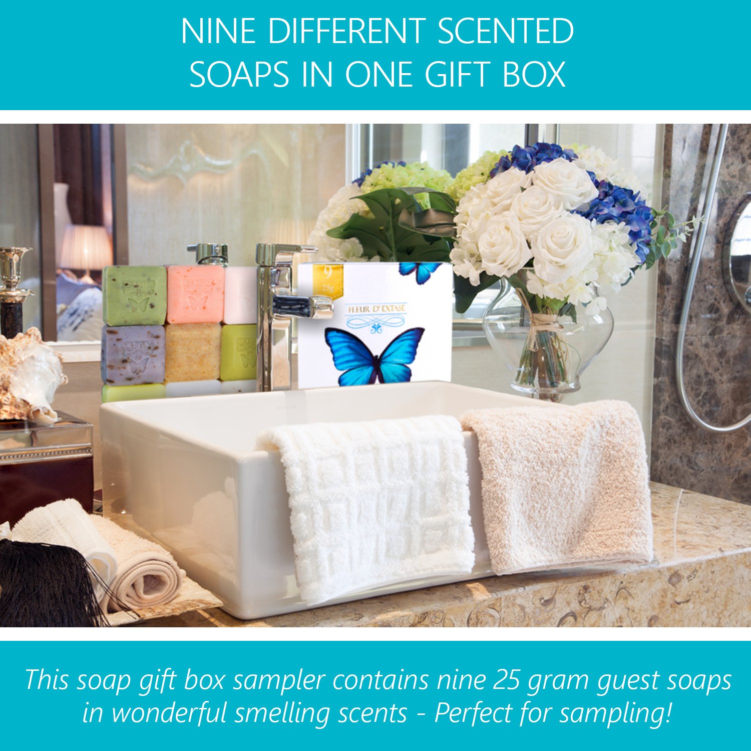 Fleur D' Extase (Ecstacy) Soap 25 Gram Bars Of Guest Soaps - All Natural (Gift Set of 9 Soaps): Beauty