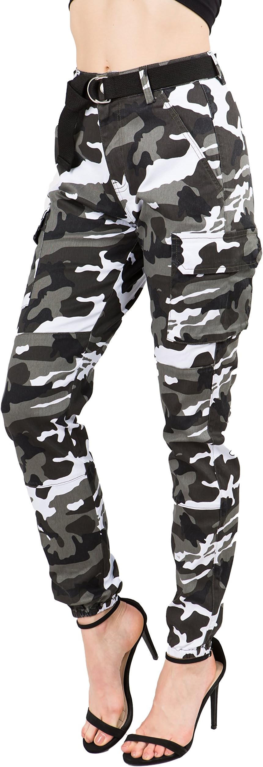 Women's High Waist Slim Fit Jogger Cargo Camo Pants for Women with Matching Belt