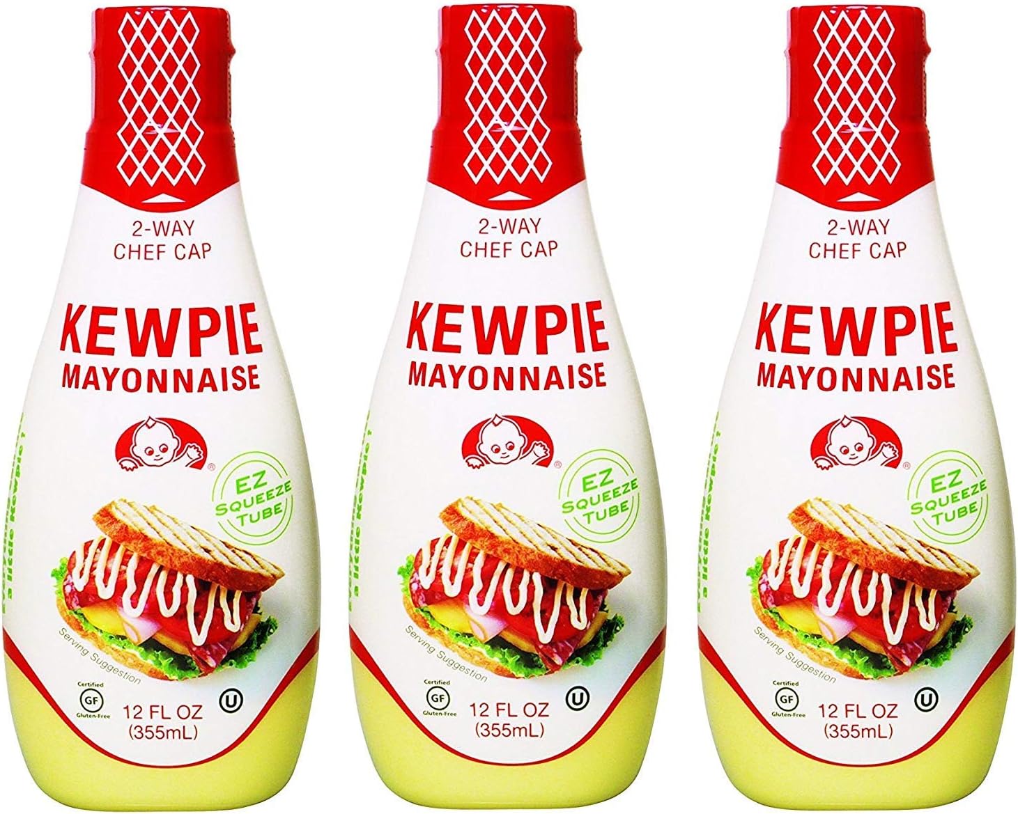 Kewpie Mayonnaise - Japanese Mayo Sandwich Spread Squeeze Bottle - 12 Ounces (Pack of 3) - PACK OF 2