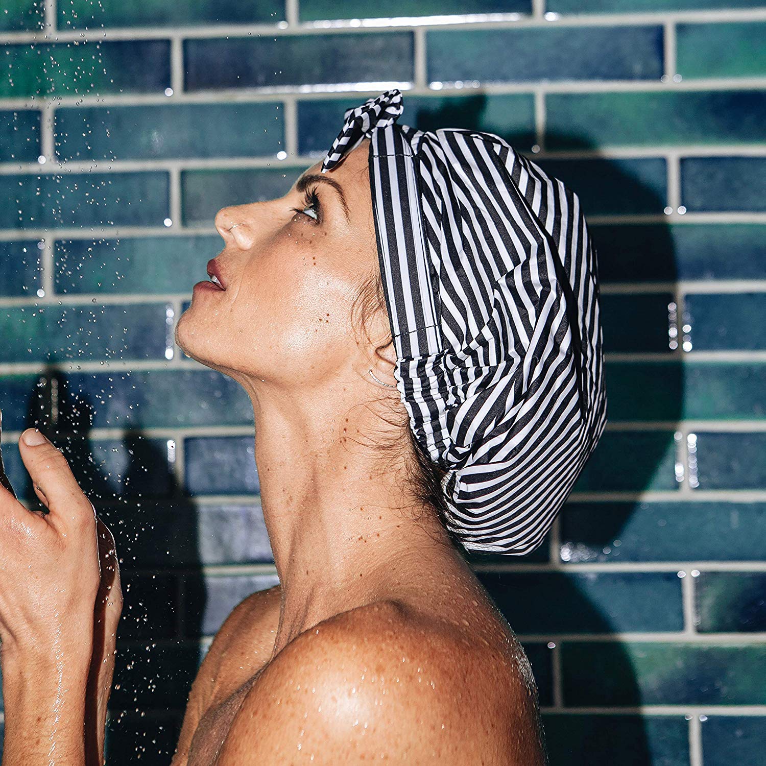 Kitsch Luxury Shower Cap for Women - Waterproof, Reusable Shower Caps (Black and White Stripe) : Beauty