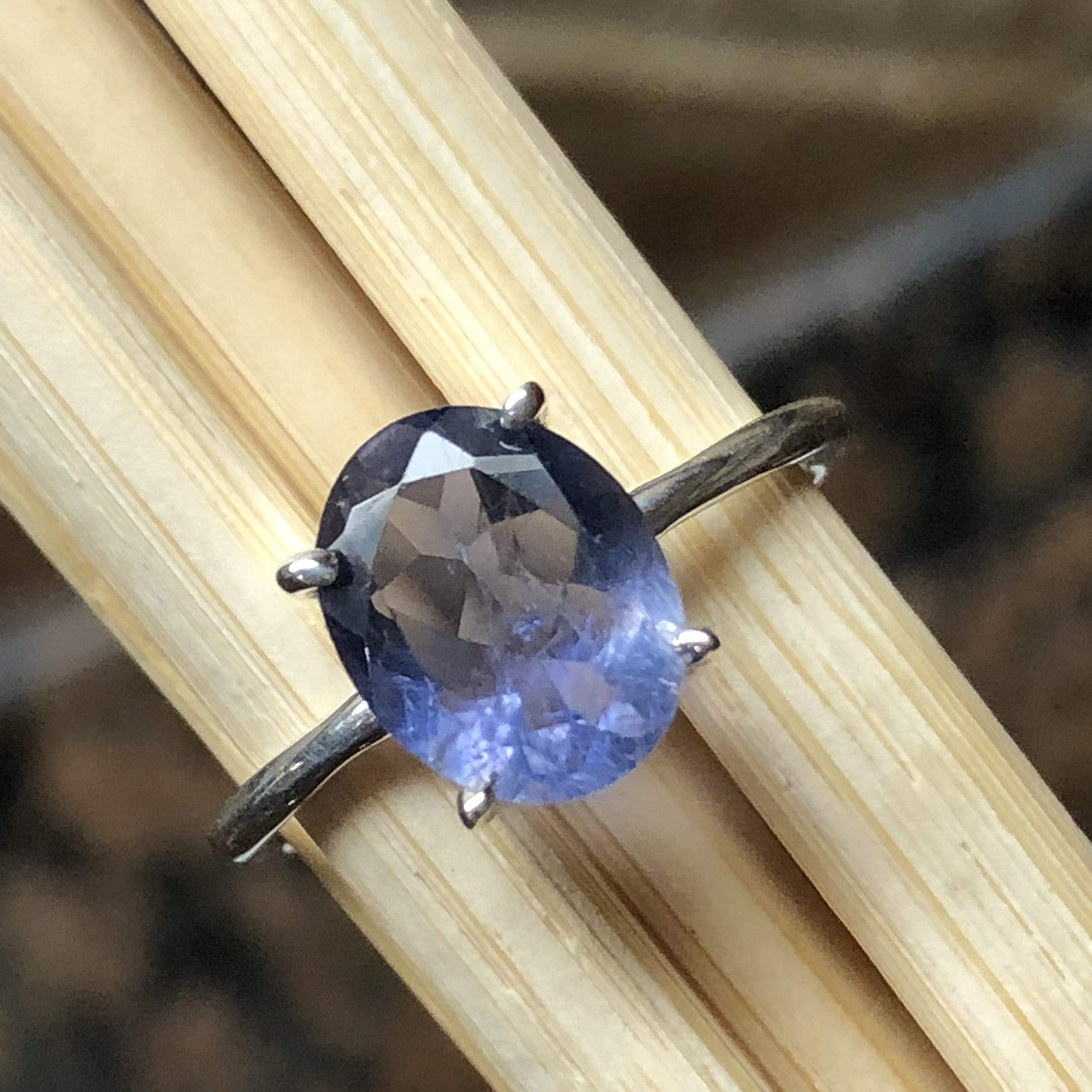 Natural 1ct Iolite 925 Solid Sterling Silver Engagement Ring Size 6, 7, 8, 9