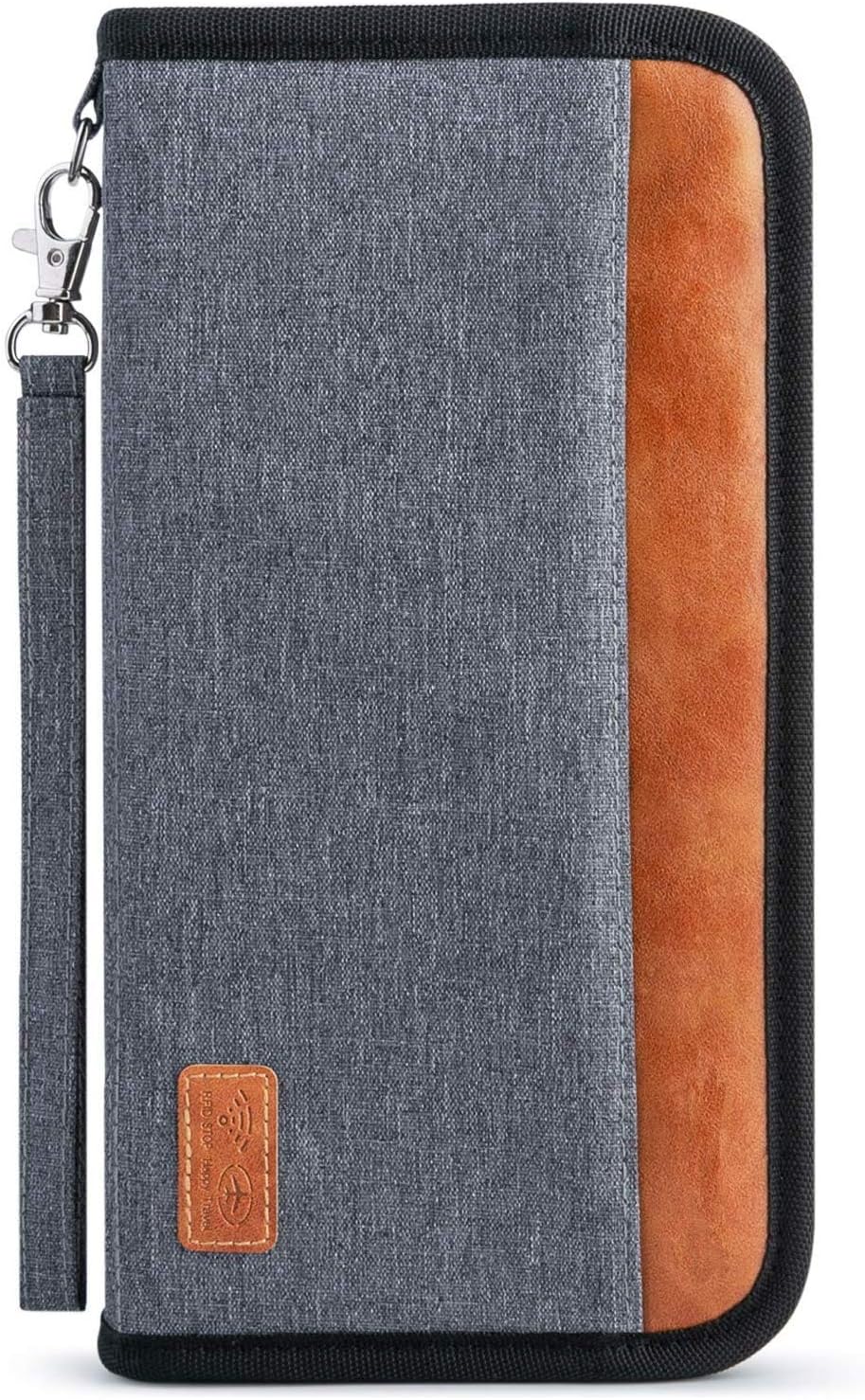Family Passport Holder RFID-Blocking Travel Wallet Ticket Holder Document Organizer with Zipper for Women & Men, Fits 5 Passports (Large, Grey)