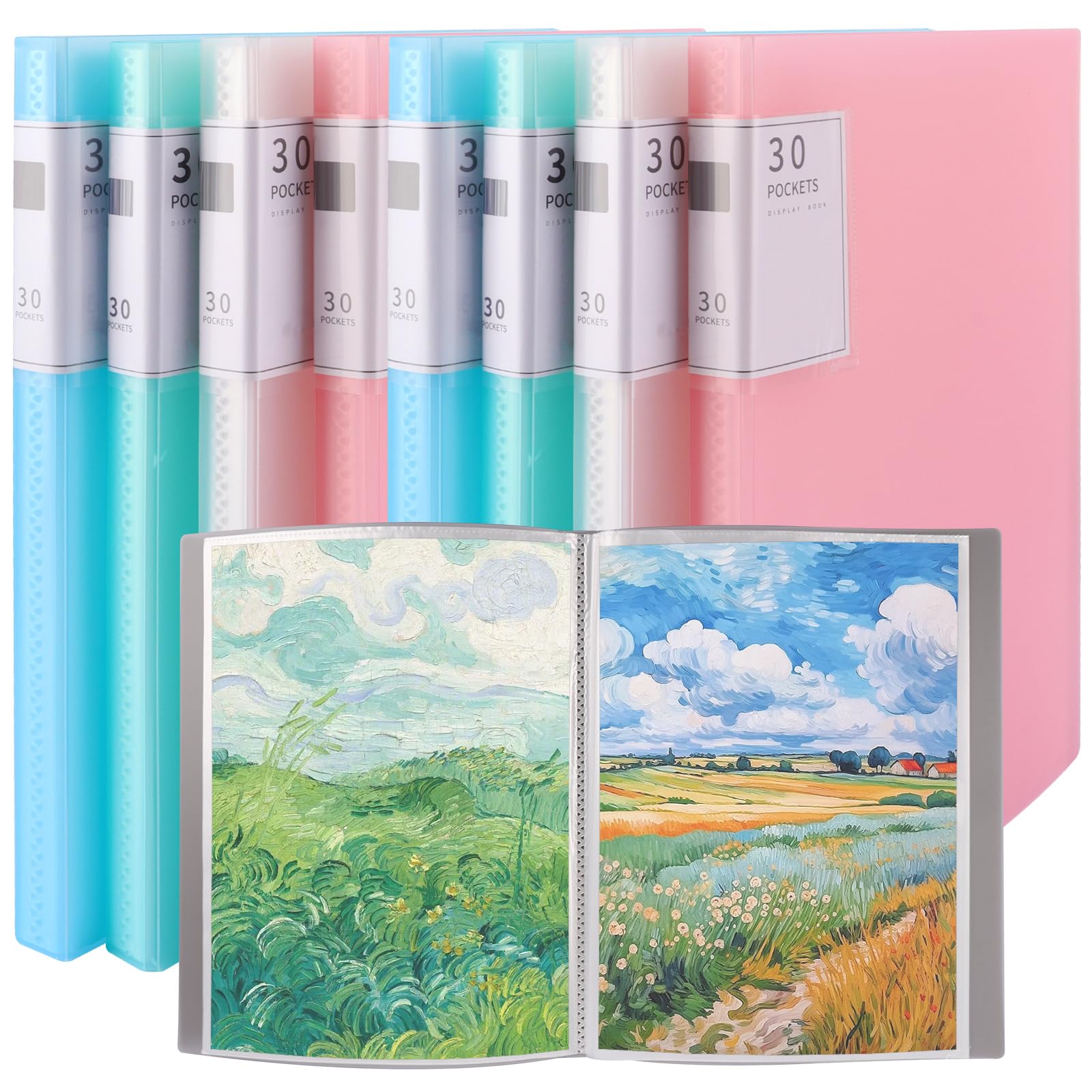 APACALI 15 Pack A4 Display Folder with 30 Pockets, A4 Display Book with Plastic Sleeves, a4 Presentation Folder for School, Presentations, Reports, 5 Colours