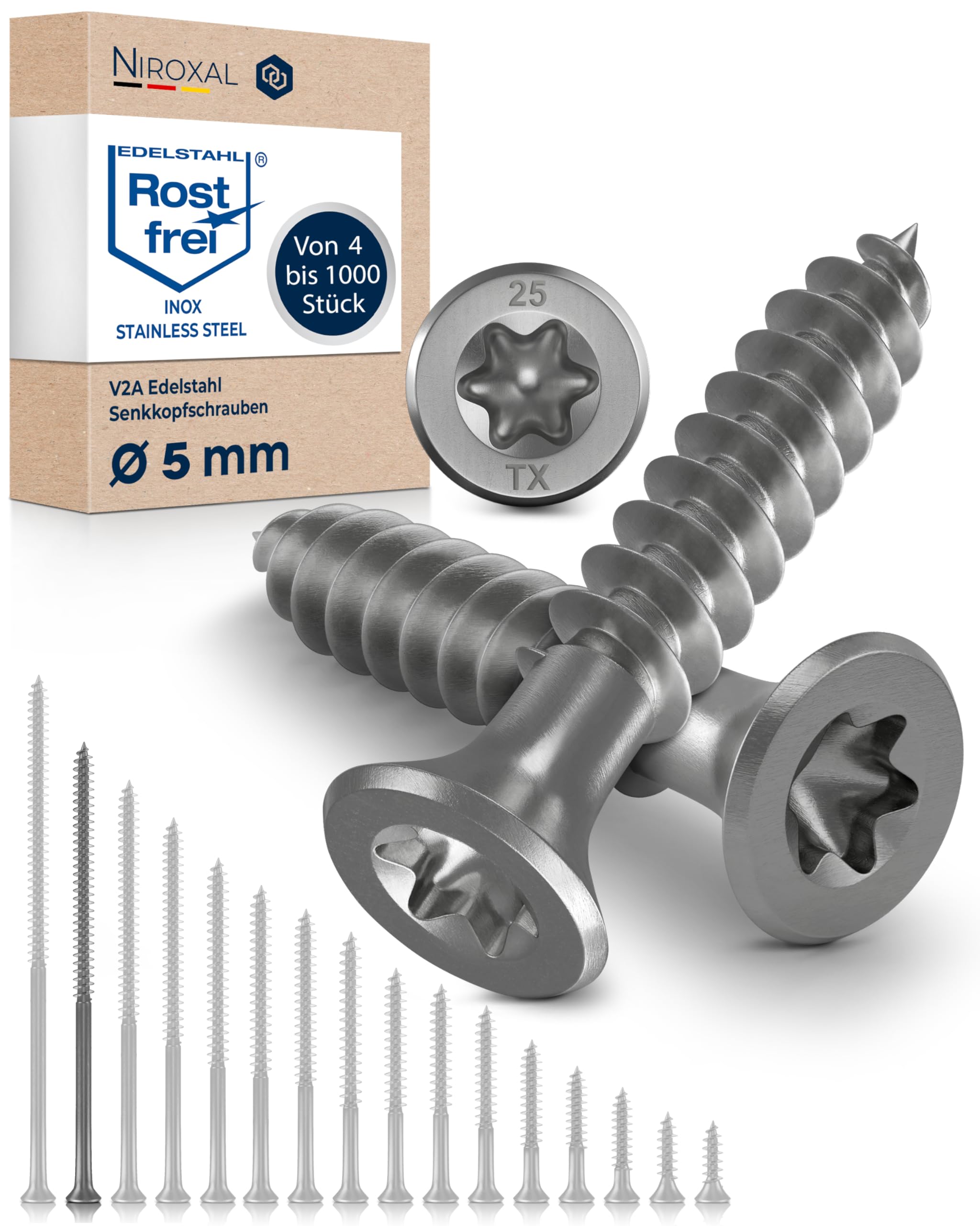 Wood Screws 5x100 mm Stainless Steel 304 Torx Countersunk Head Partial Thread Chipboard Screws Pack of 100 NietFullThings