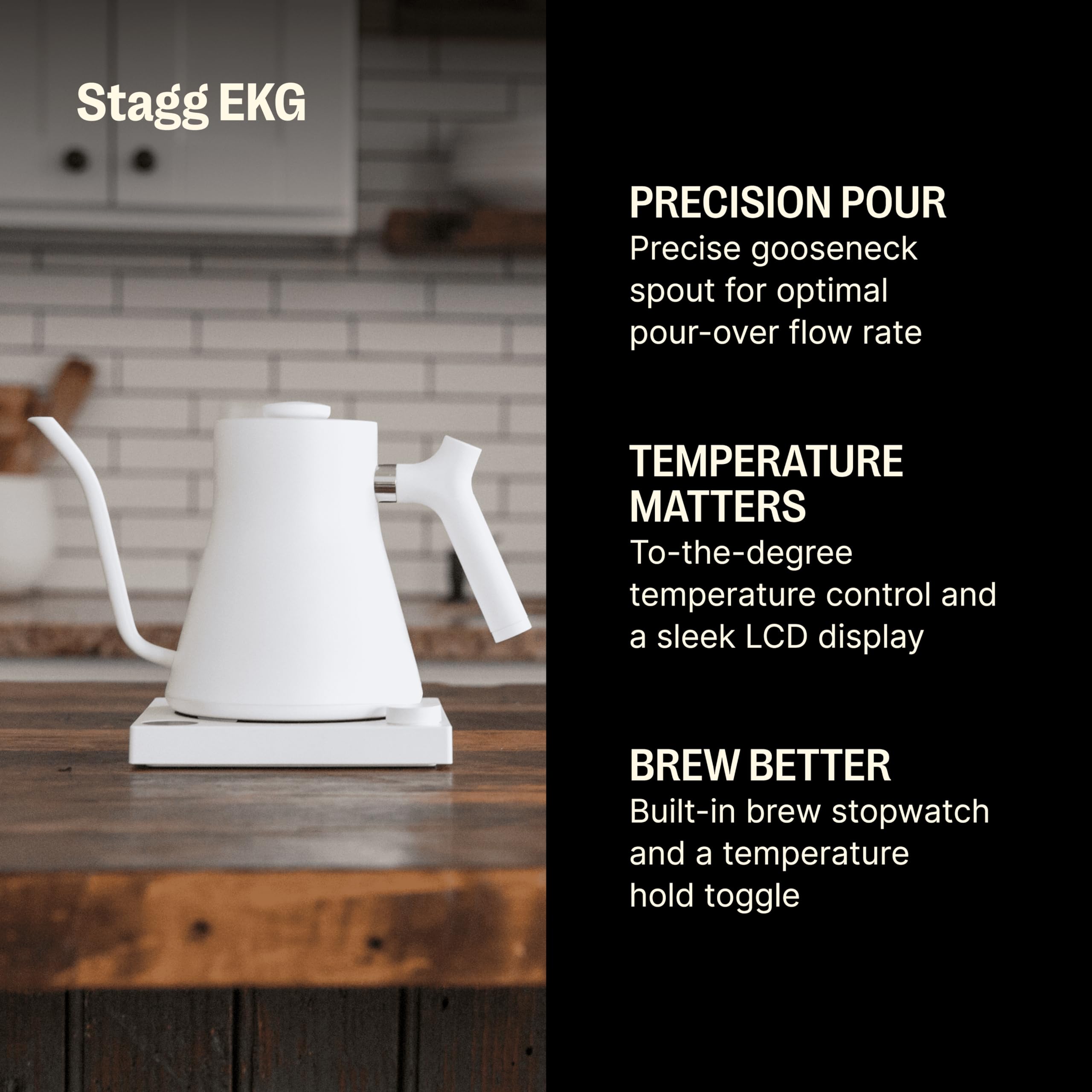 Fellow Stagg EKG Electric Gooseneck Kettle - Pour-Over Coffee and Tea Water Boiler - Stainless Steel, Quick Heating for Boiling Water - Matte White