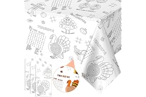 FUNNYPARS 3 Pack Fall Thanksgiving Coloring Tablecloth for Kids, Disposable Thanksgiving Turkey Pumpkin Color-in Paper Table Cover, Fall Thanksgiving Activity for Kids Holiday Party Decorations, 54x108 Inch