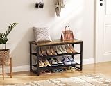 SIMPDIY 3 Tier Shoe Rack Bench Rustic Brown Steel Wood 150kg Load view 4