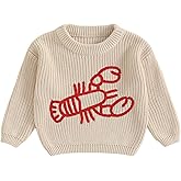 Toddler Boy Girl Lobster Sweaters Long Sleeve Winter Warm Embroidery Knit Pullover Tops Infant Baby Fall Clothes
