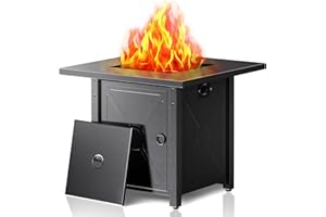 Electactic 28 Inch Propane Fire Pit Table, 3-in-1 Multi-Use 50,000 BTU Square Gas Fire Pit with Lid & Lava Rock, Steel Tabletop, Adjustable Flame, for Patio, Backyard, Deck, Outdoor Gatherings