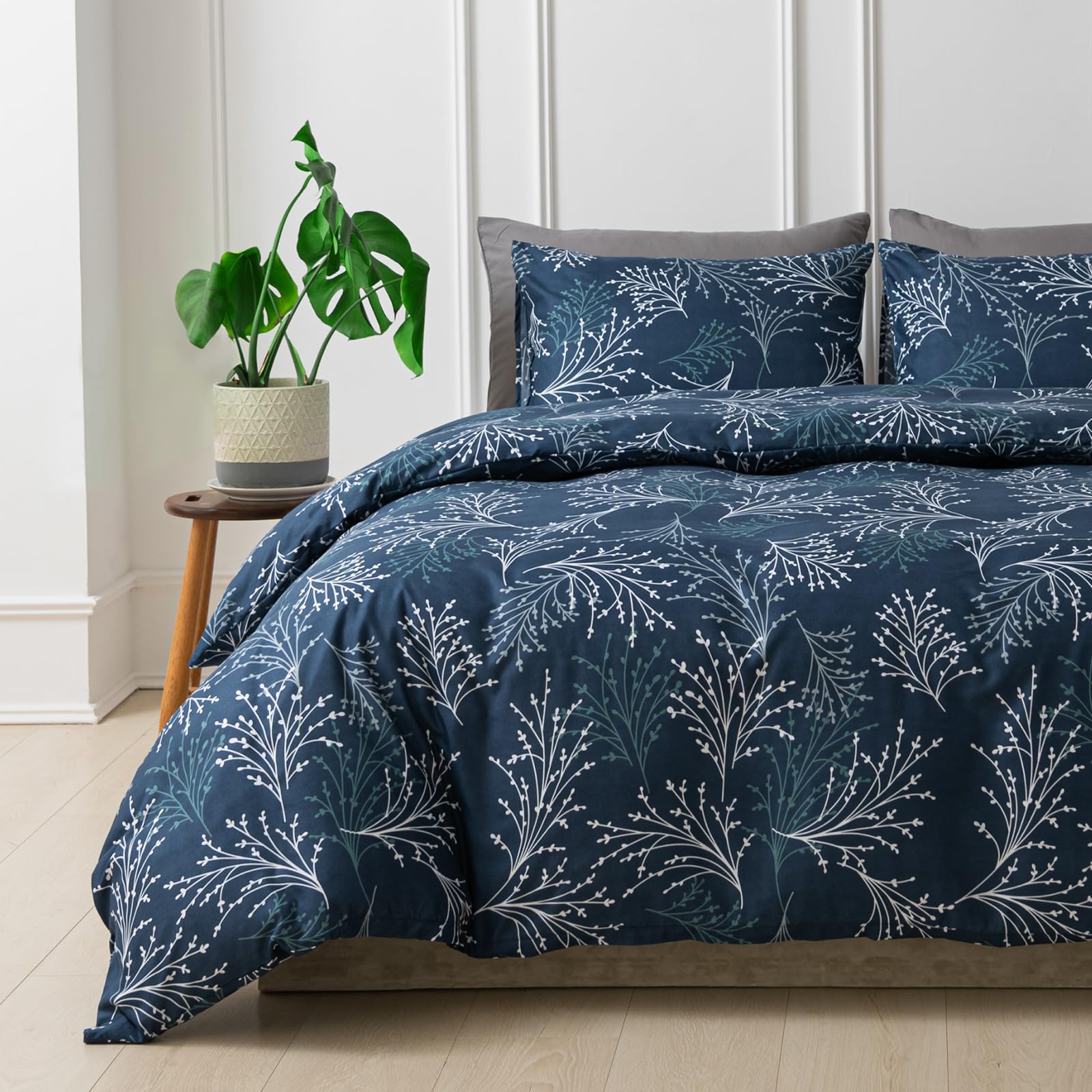 Tokokimo Super King Duvet Set Blue Bedding Set - Reversible Color Super King Size Duvet Cover Sets 260x220 cm with 2x Envelope Pillowcases Soft Microfibre Floral Bedding, Floral — image 1