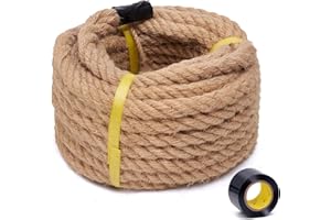 BRETANGME Jute Rope 1/2 Inch 50 Feet, Heavy Duty Rope, Twisted jute for Tug of War, Swing, Crafts, Gardening, Home Decor, Railings, Hammock Use