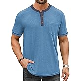 Hardaddy Men's Short Sleeve Henley Shirts Casual Color Block T-Shirts Button Henley Tee with Pocket