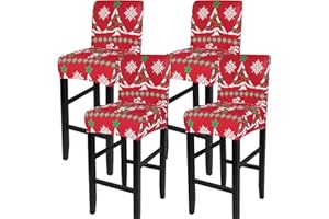 SearchI Christmas Bar Stool Covers Set of 4, Stretch Washable Barstool Seat Covers, Counter Height Chair Covers for Kitchen Dining Room Cafe (Christmas Tree)