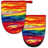 AIMASTZ Colorful Tie Dye Mini Silicone Oven Mitts 2-Pack Set, Heat Slip Resistant Kitchen Gloves, Soft Short Oven Mittens for Safe Cooking Baking Grilling