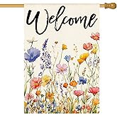 AVOIN colorlife Spring House Flag 28x40 Inch Double Sided Outside, Seasonal Flowers Welcome Yard Outdoor Flag