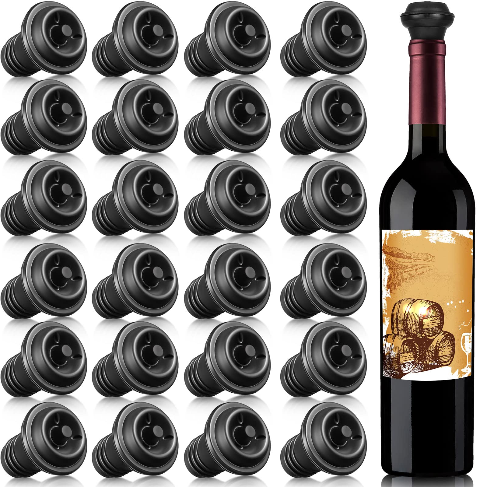 Photo 1 of Honoson 24 Pieces Wine Stopper Resealable Pump Vacuum Silicone Saver Practical for Kitchen Supplies Bottle Tools (Black)