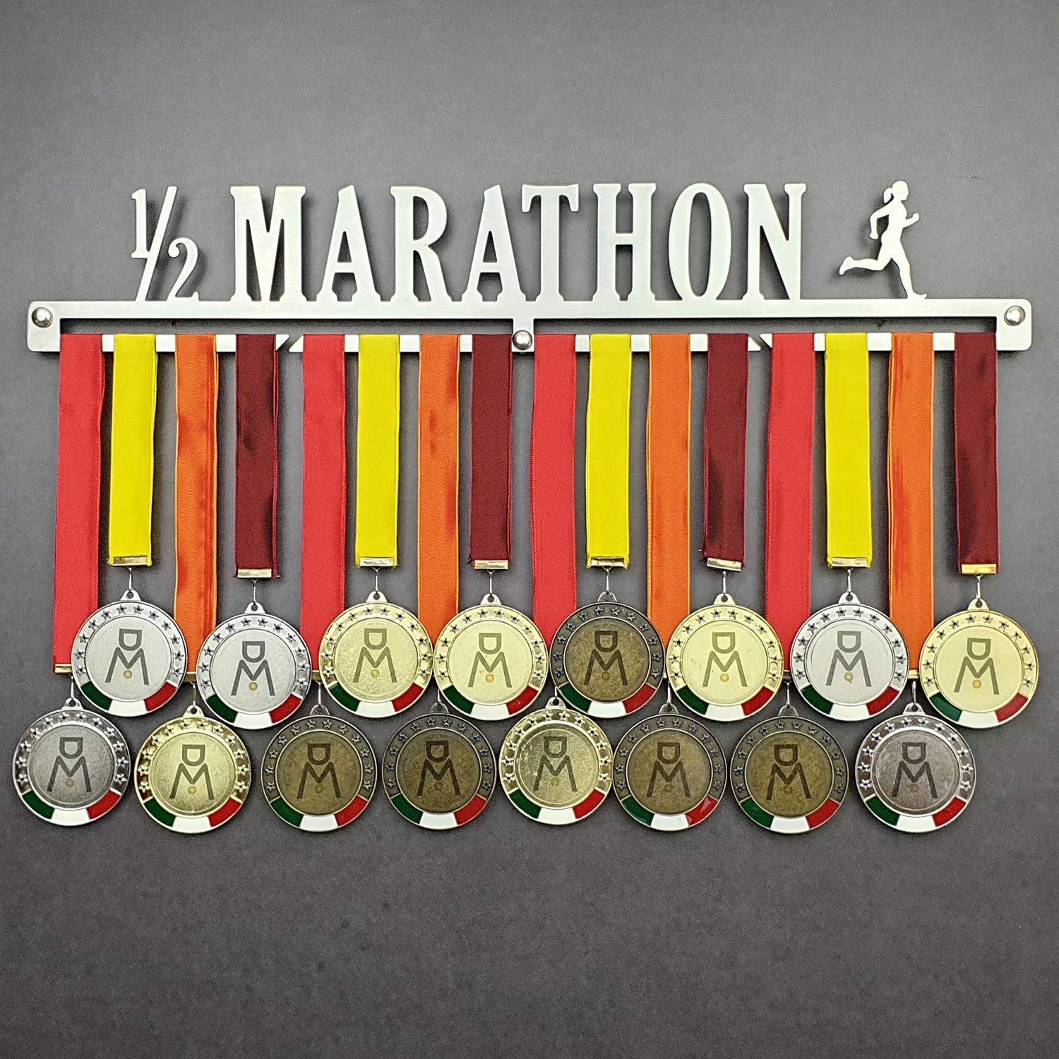 HALF MARATHON - Medal Hangers for Running Female, Half Marathon, Runner - Medal Show Wall Mounted - Medal Display Rack - Trophy Holder (F 450 mm x 80 mm x 3 mm)