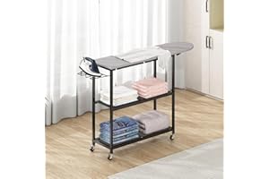 GILLAS Ironing Board with 2 Tier Storage Basket, Movable Ironing Board Full Size for Iron Rest & Clothes, Tabletop Ironing Bo