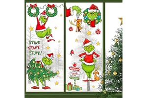 Yovkky Merry Christmas Grinch Window Clings, Xmas Tree Max Dog Wreath Sign 2026 New Year Green Red Stickers Decals Decor, Stink Stank Stunk Funny Winter Holiday Home Kitchen Decorations