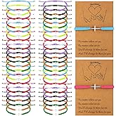 Sasylvia 50 Sets Cross Bracelet Bulk Christian Jesus Friendship Adjustable Religious Cross Card Bracelet Charm Braided String Strand for Women Men Lucky BFF Prayer Gifts