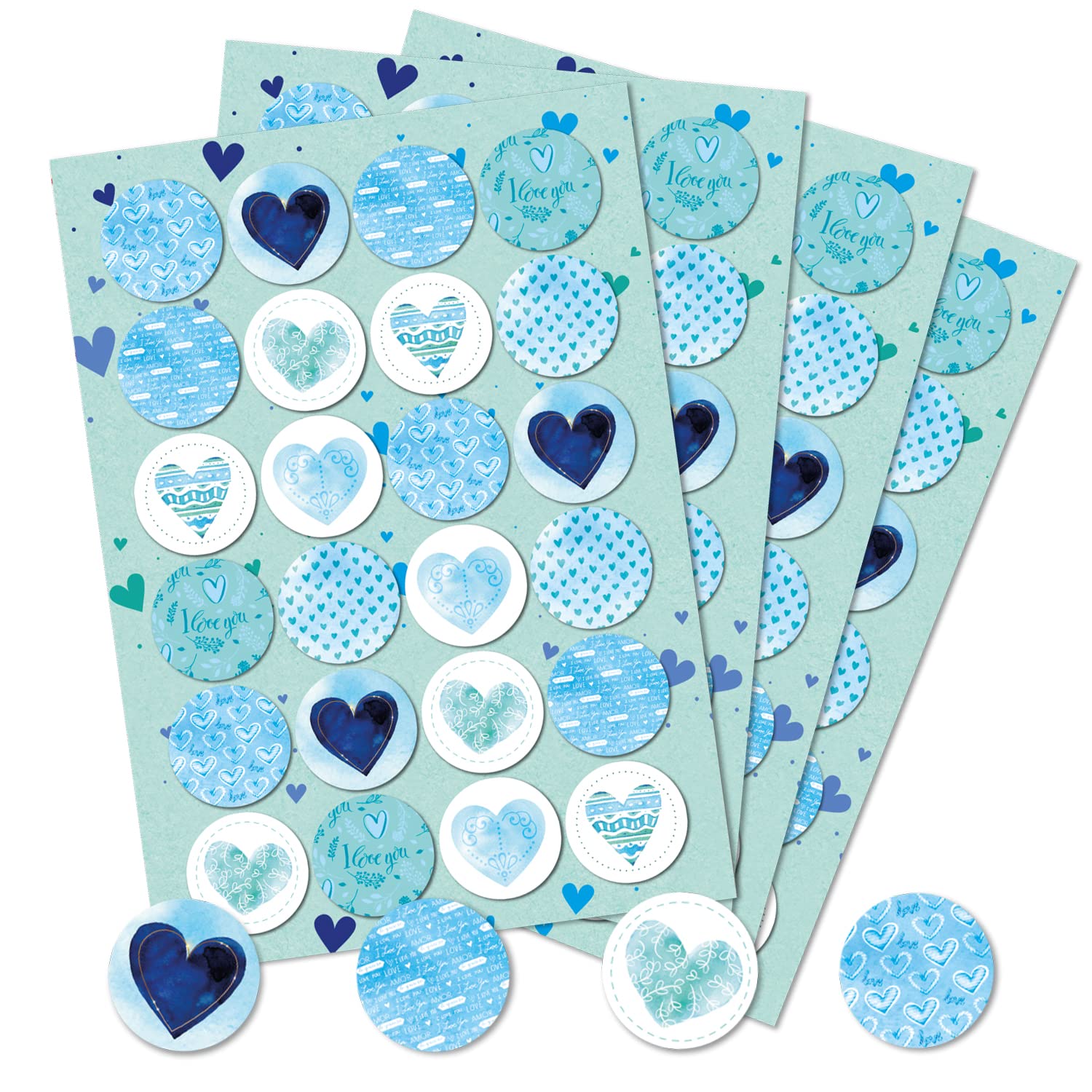 Logbuch-Verlag 96 Heart Stickers Turquoise Blue White – Gift Sticker Love – Decoration Gift Packaging Give-Away Party Bag