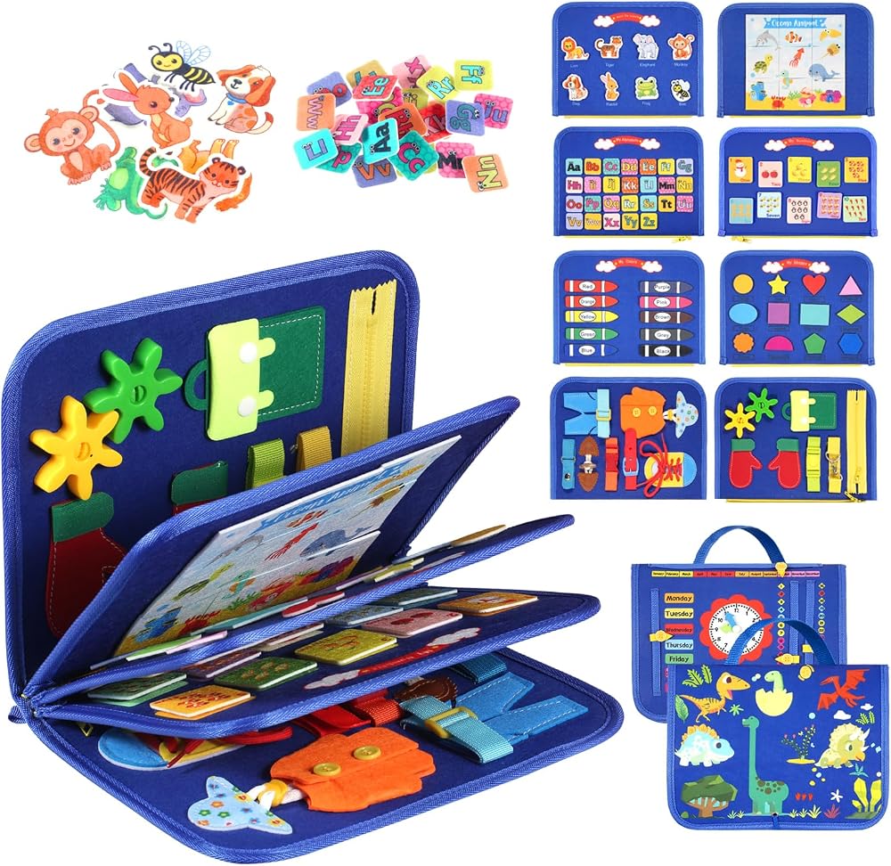 VISATOR Busy Board Montessori Toys Navy Blue Educational Sensory Board